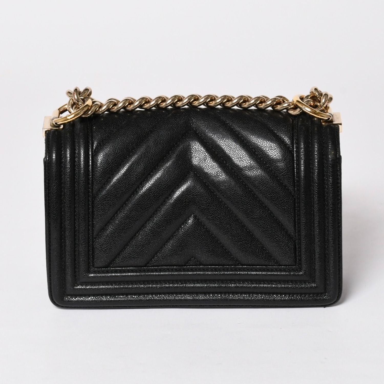Chanel Boy Chain Shoulder Bag V-shaped Stitch Chevron Caviar Leather Black Gold — view 2