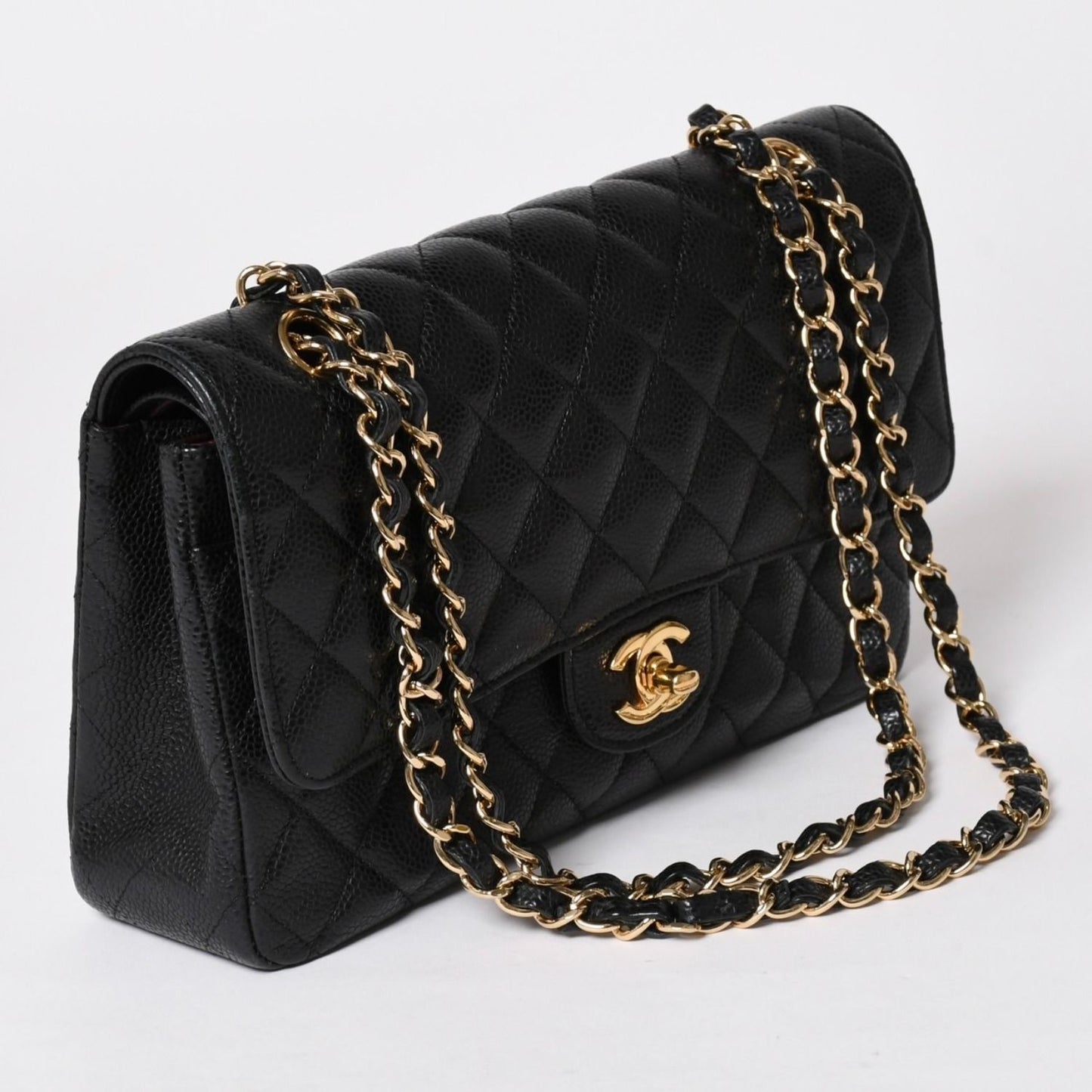 Chanel Quilted 25 Double Flap Chain Shoulder Bag Caviar Leather Gold — view 3