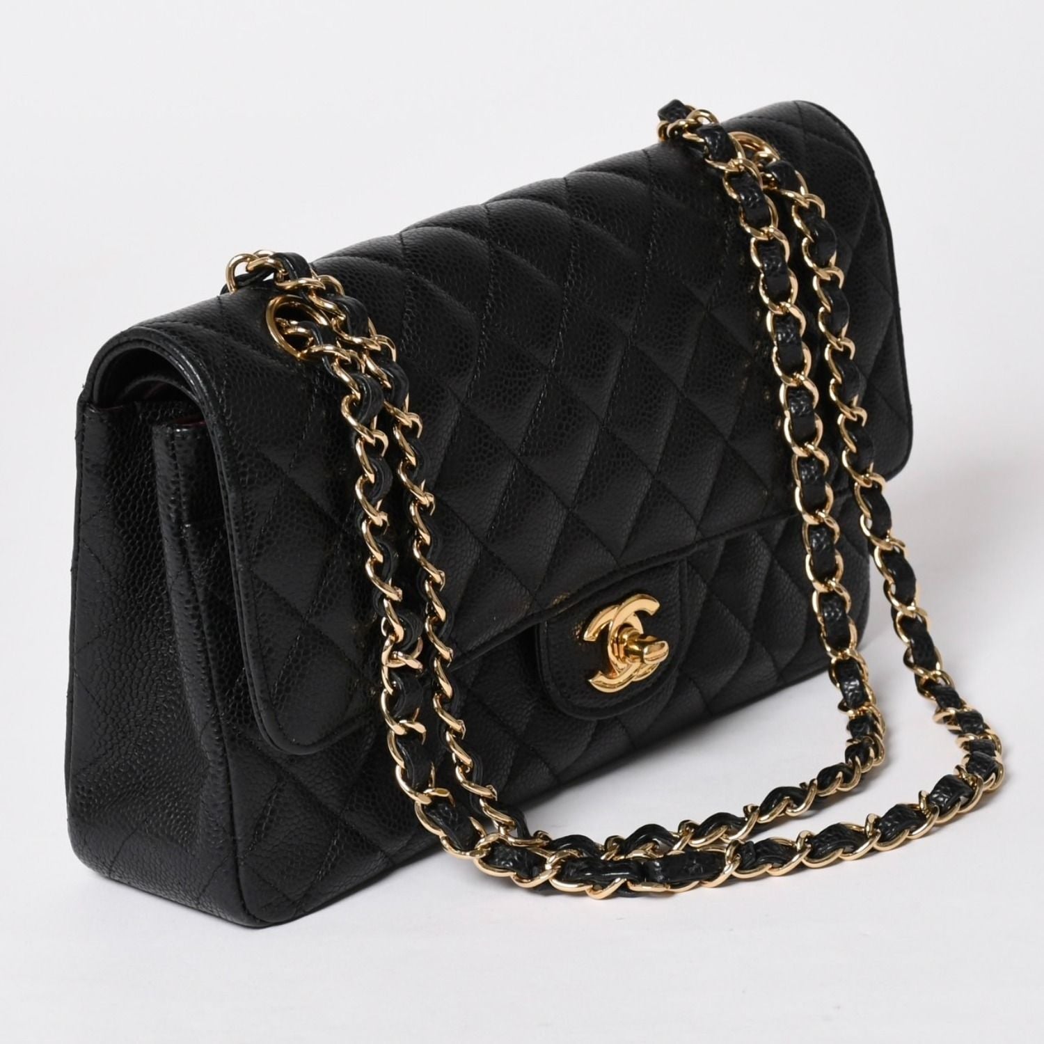 Chanel Quilted 25 Double Flap Chain Shoulder Bag Caviar Leather Gold — view 3
