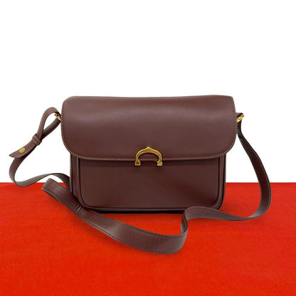 Cartier Vintage Must Line Leather Shoulder Bag Pochette Wine Red Bordeaux