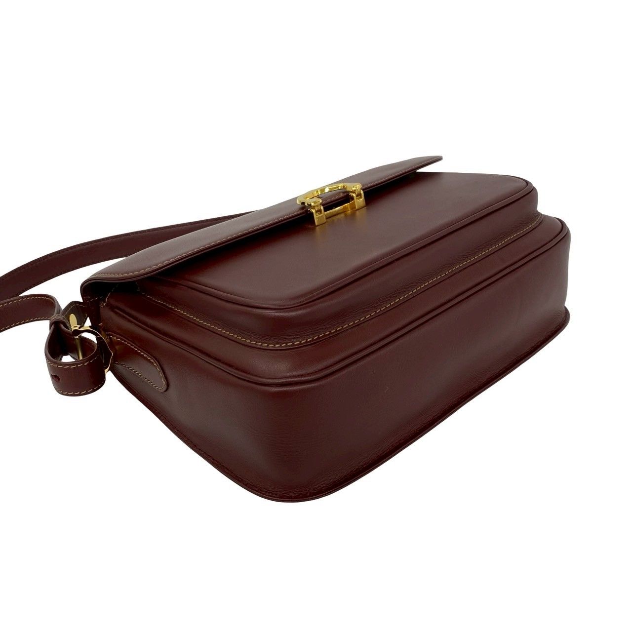 Cartier Vintage Must Line Leather Shoulder Bag Pochette Wine Red Bordeaux — view 7