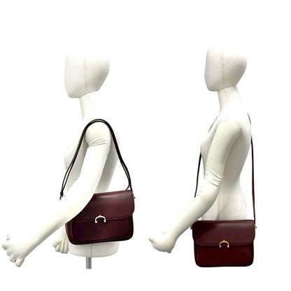 Cartier Vintage Must Line Leather Shoulder Bag Pochette Wine Red Bordeaux — view 2