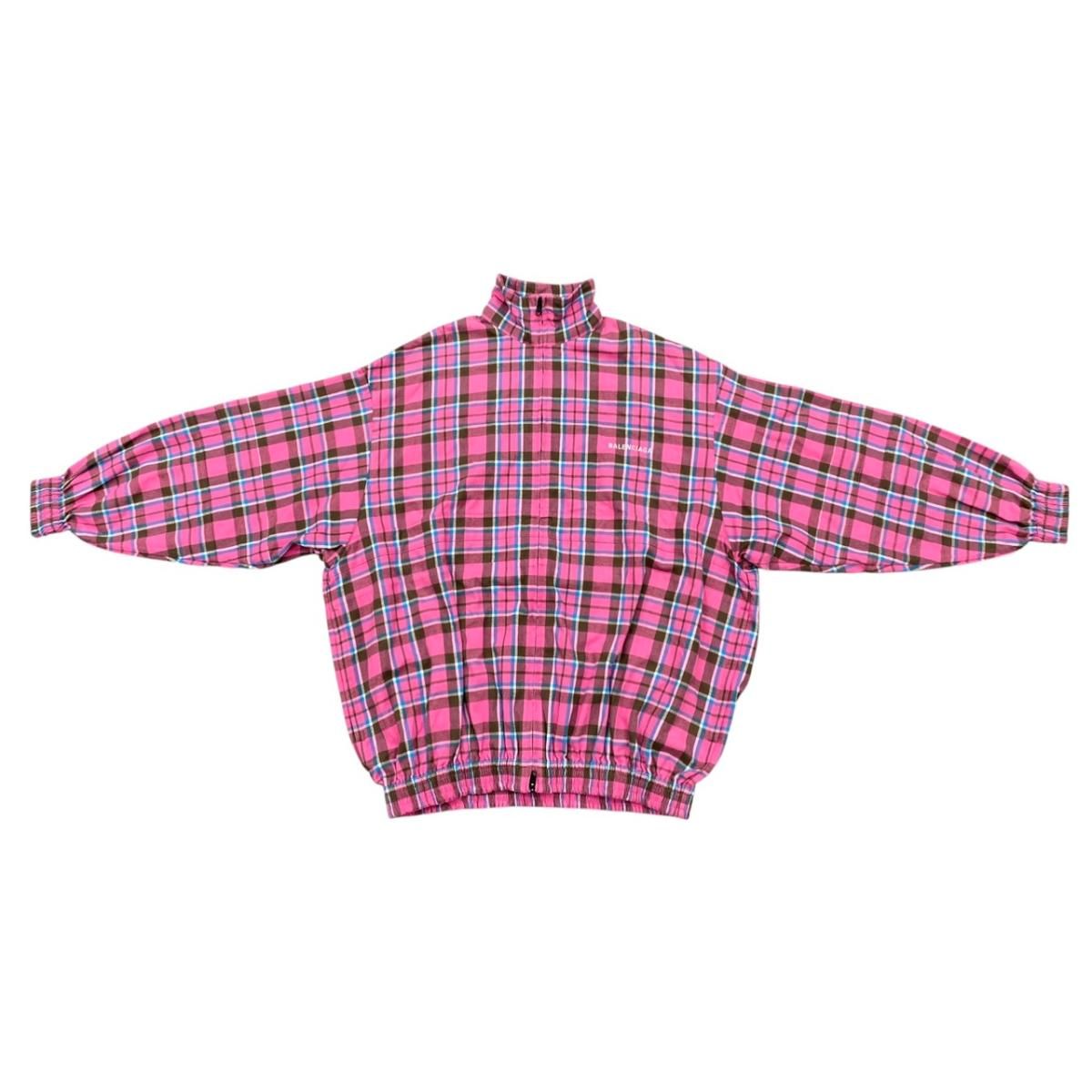 Balenciaga Check Flannel Zip Up Jacket 32 Cotton Logo Pink