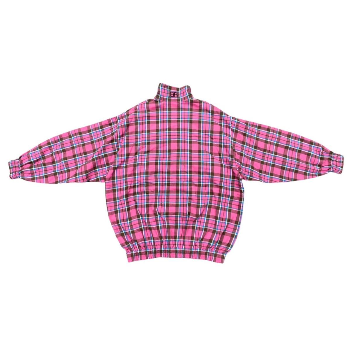 Balenciaga Check Flannel Zip Up Jacket 32 Cotton Logo Pink — view 2