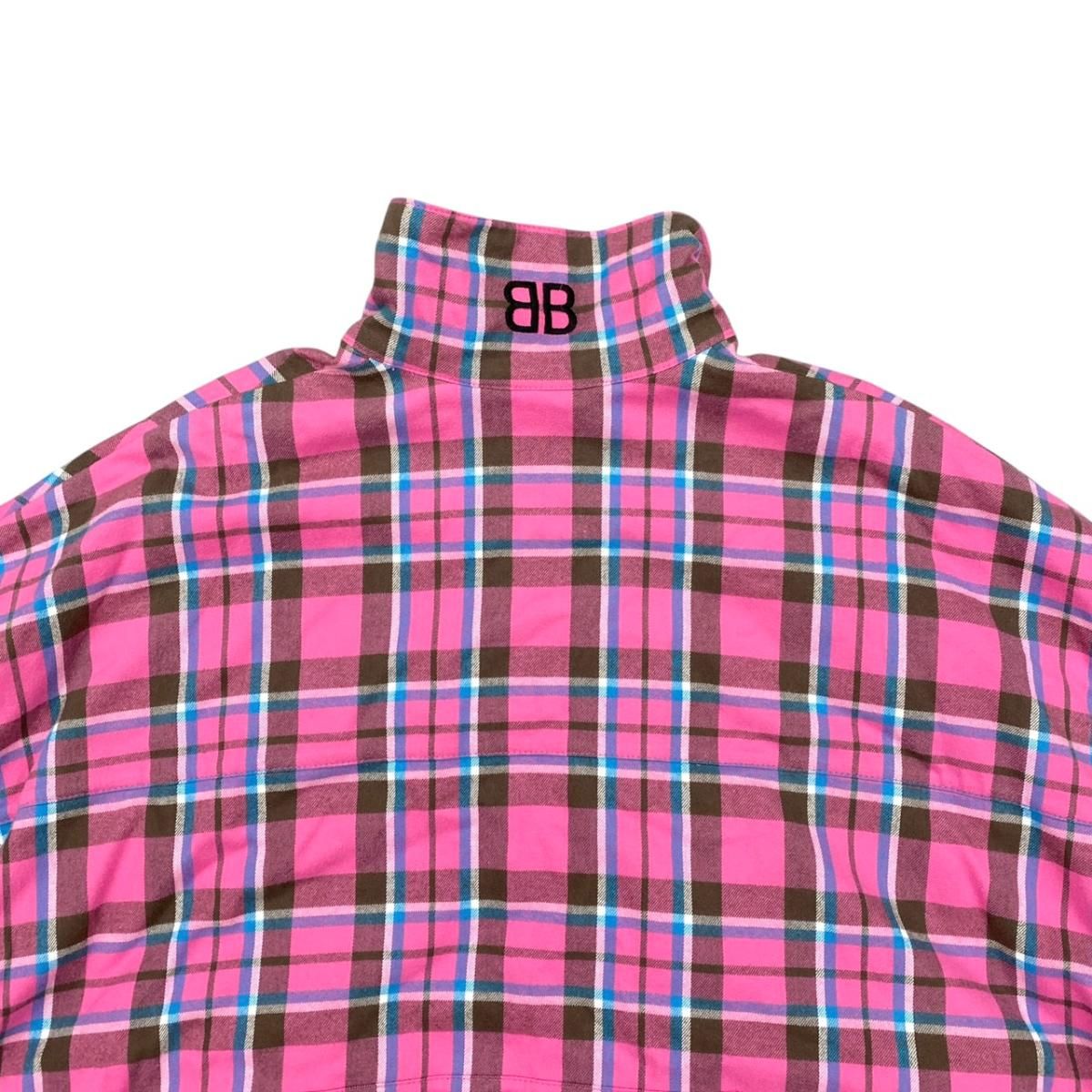 Balenciaga Check Flannel Zip Up Jacket 32 Cotton Logo Pink — view 5