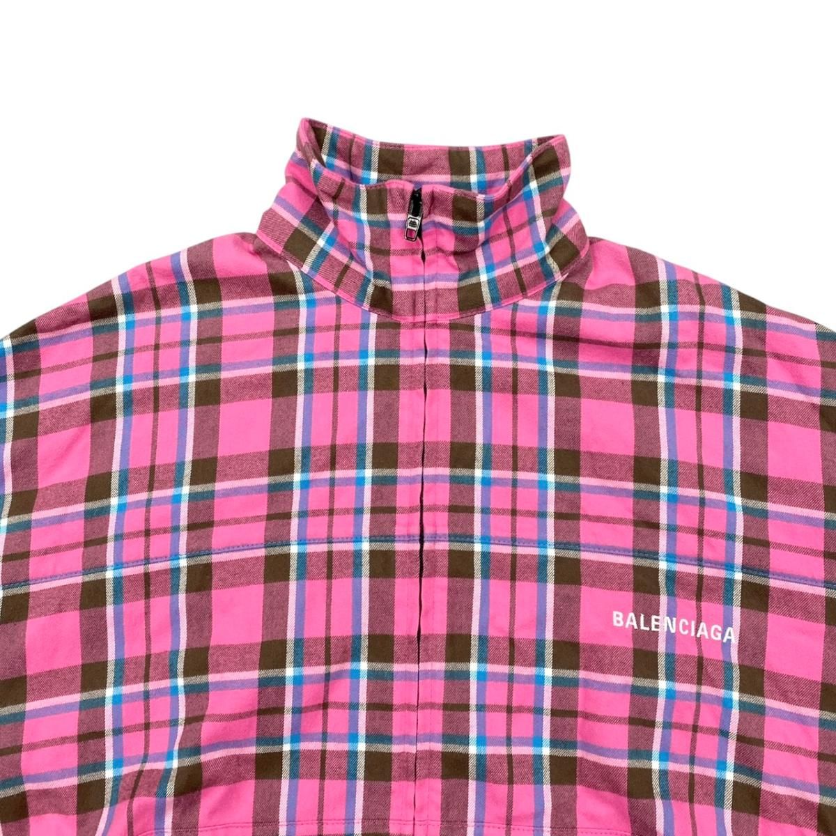 Balenciaga Check Flannel Zip Up Jacket 32 Cotton Logo Pink — view 3