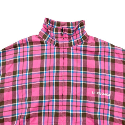 Balenciaga Check Flannel Zip Up Jacket 32 Cotton Logo Pink — view 3