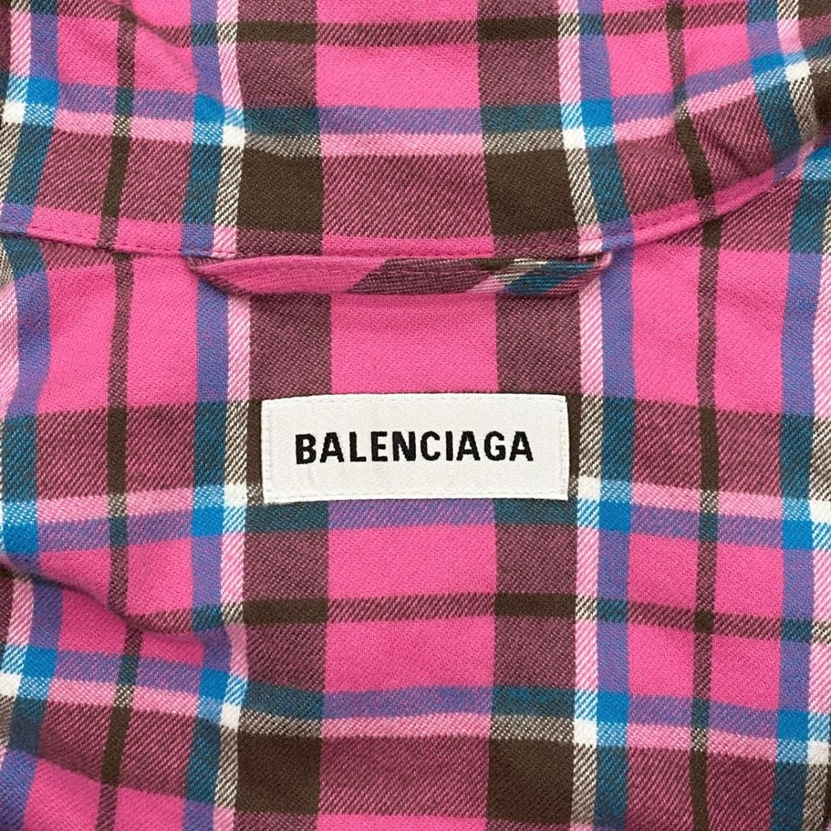 Balenciaga Check Flannel Zip Up Jacket 32 Cotton Logo Pink — view 7