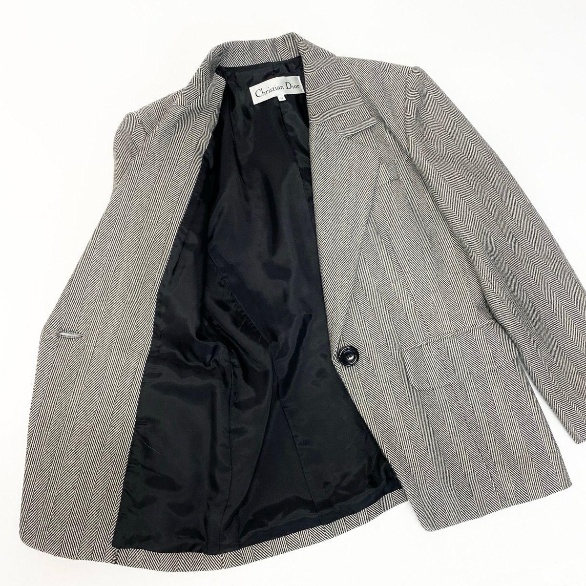 Dior Set Skirt Suit Herringbone Pattern Tailored Jacket Knee Length 11 Black — view 4