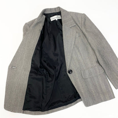 Dior Set Skirt Suit Herringbone Pattern Tailored Jacket Knee Length 11 Black — view 4