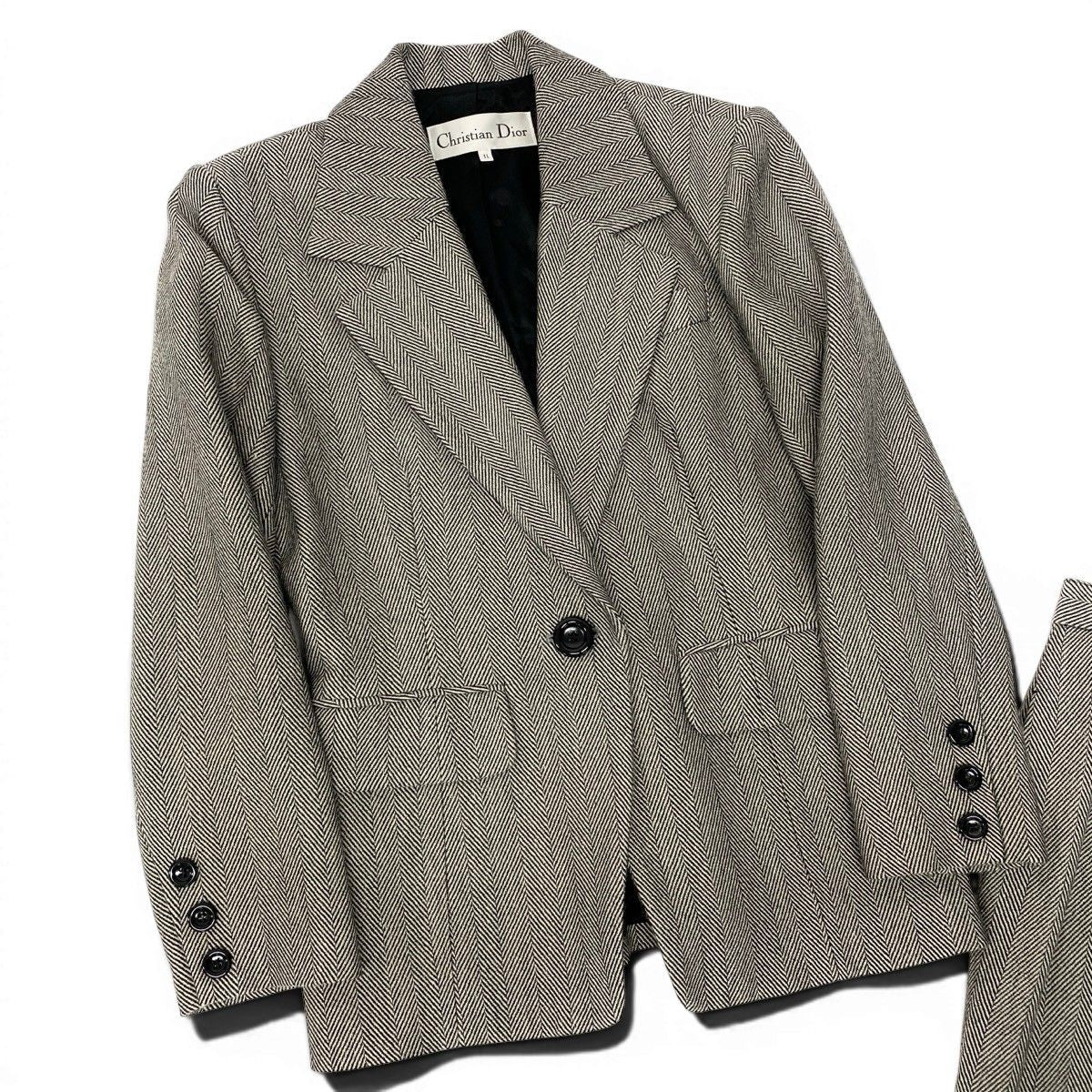 Dior Set Skirt Suit Herringbone Pattern Tailored Jacket Knee Length 11 Black — view 3