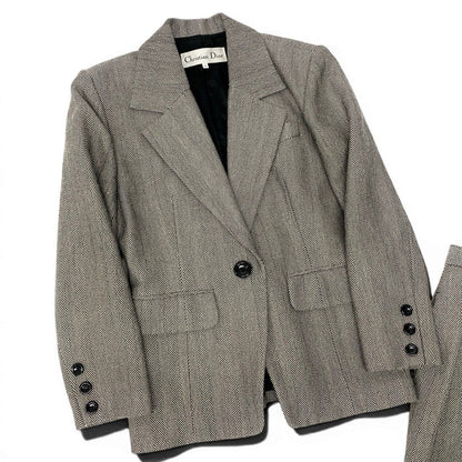 Dior Set Skirt Suit Herringbone Pattern Tailored Jacket Knee Length 11 Black — view 3