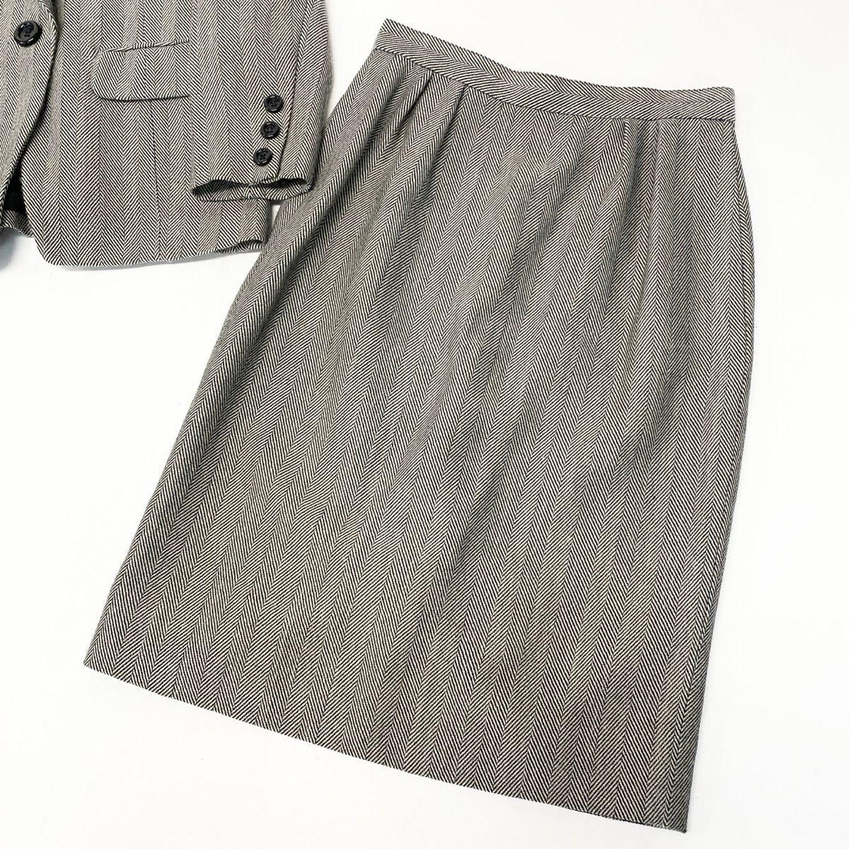 Dior Set Skirt Suit Herringbone Pattern Tailored Jacket Knee Length 11 Black — view 7