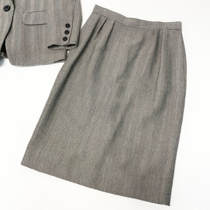 Dior Set Skirt Suit Herringbone Pattern Tailored Jacket Knee Length 11 Black — view 7