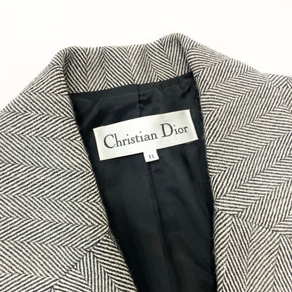 Dior Set Skirt Suit Herringbone Pattern Tailored Jacket Knee Length 11 Black — view 9
