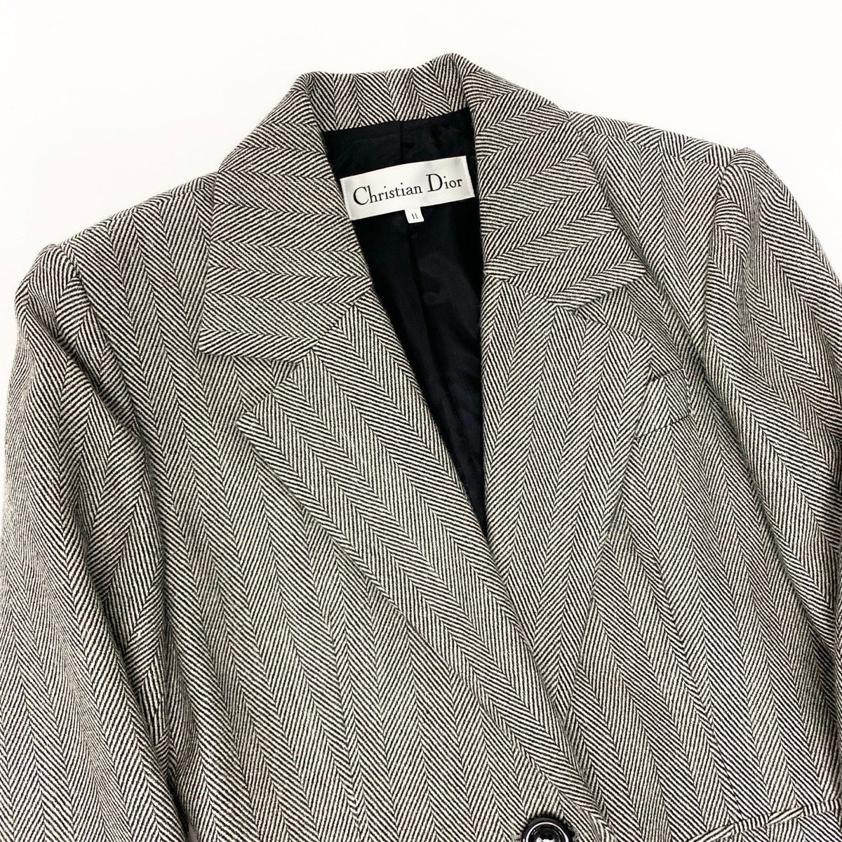 Dior Set Skirt Suit Herringbone Pattern Tailored Jacket Knee Length 11 Black — view 5