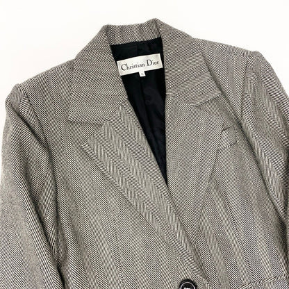 Dior Set Skirt Suit Herringbone Pattern Tailored Jacket Knee Length 11 Black — view 5