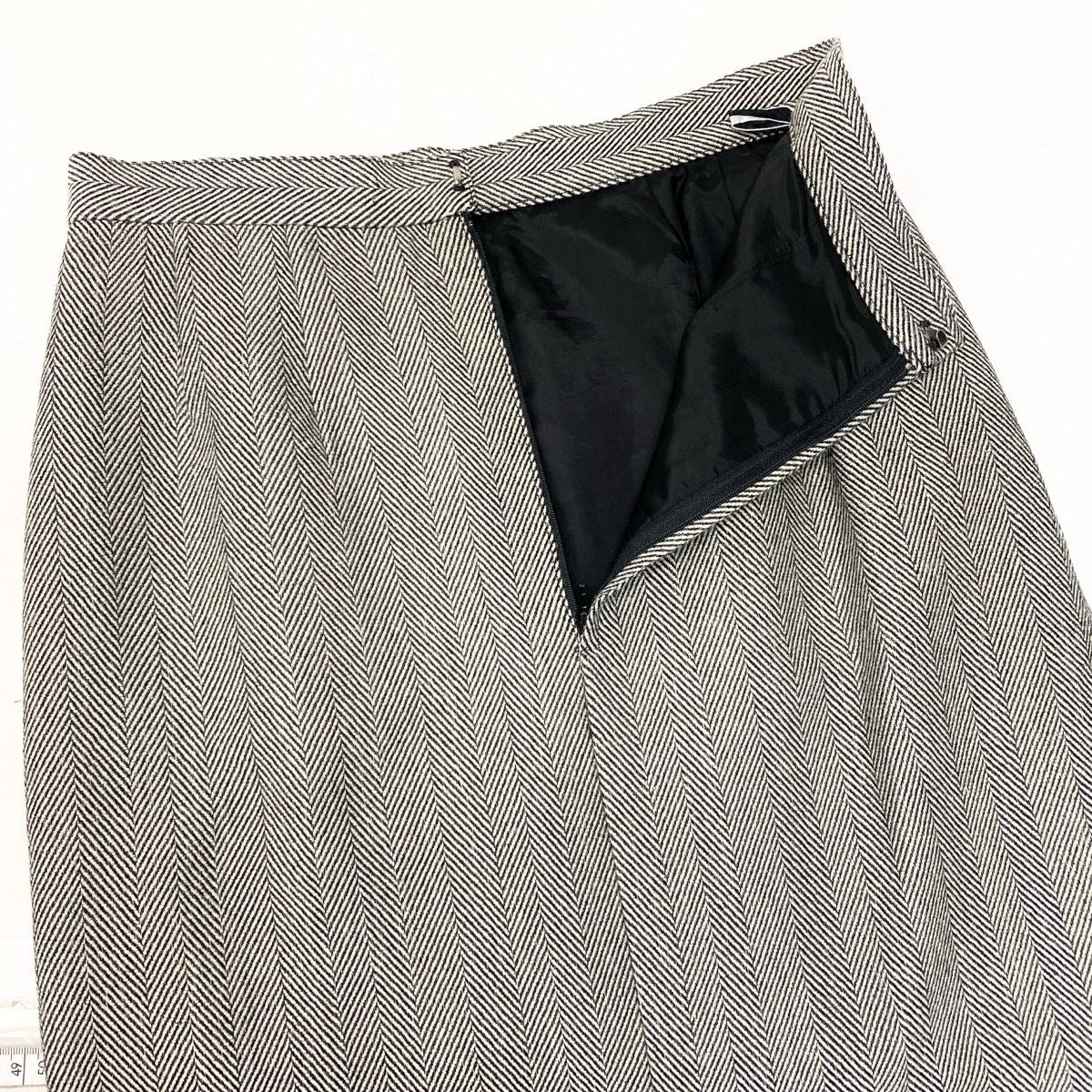 Dior Set Skirt Suit Herringbone Pattern Tailored Jacket Knee Length 11 Black — view 8