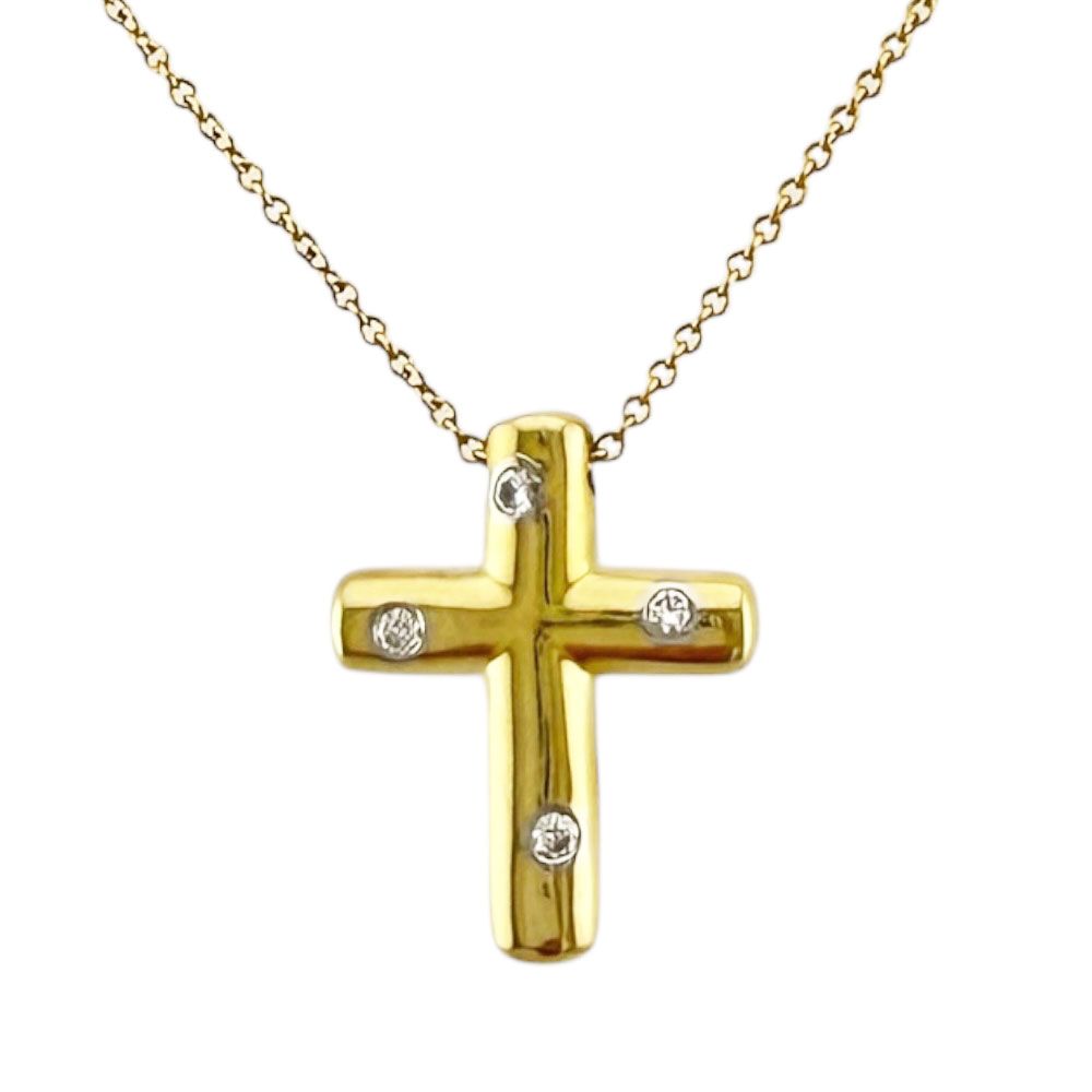 Tiffany & Co Dots Cross Necklace 18k Gold Diamond