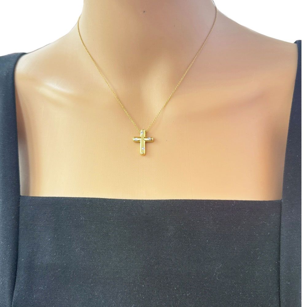 Tiffany & Co Dots Cross Necklace 18k Gold Diamond — view 2