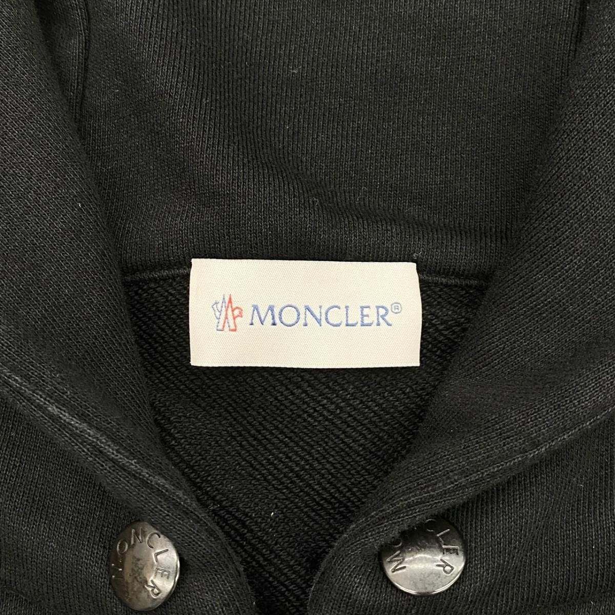 Moncler Hoodie Maglia Zip Up M Cotton Border Logo Print Black White — view 8