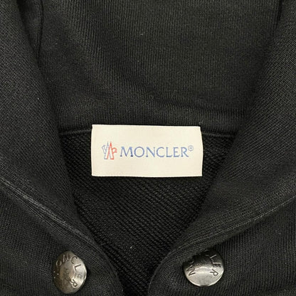 Moncler Hoodie Maglia Zip Up M Cotton Border Logo Print Black White — view 8