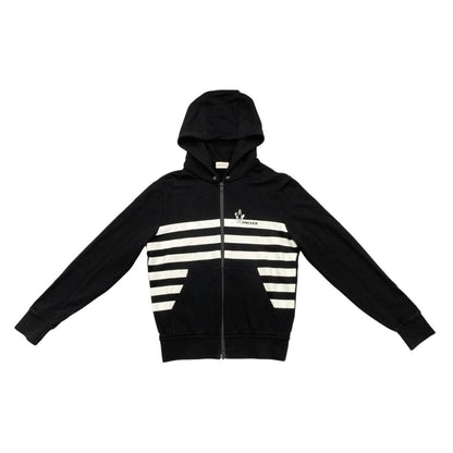Moncler Hoodie Maglia Zip Up M Cotton Border Logo Print Black White
