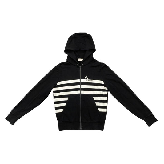 Moncler Hoodie Maglia Zip Up M Cotton Border Logo Print Black White
