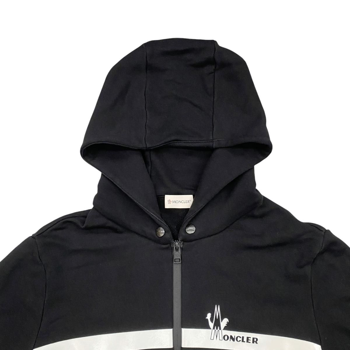 Moncler Hoodie Maglia Zip Up M Cotton Border Logo Print Black White — view 3