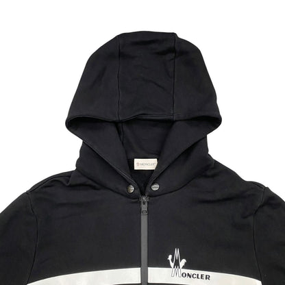 Moncler Hoodie Maglia Zip Up M Cotton Border Logo Print Black White — view 3