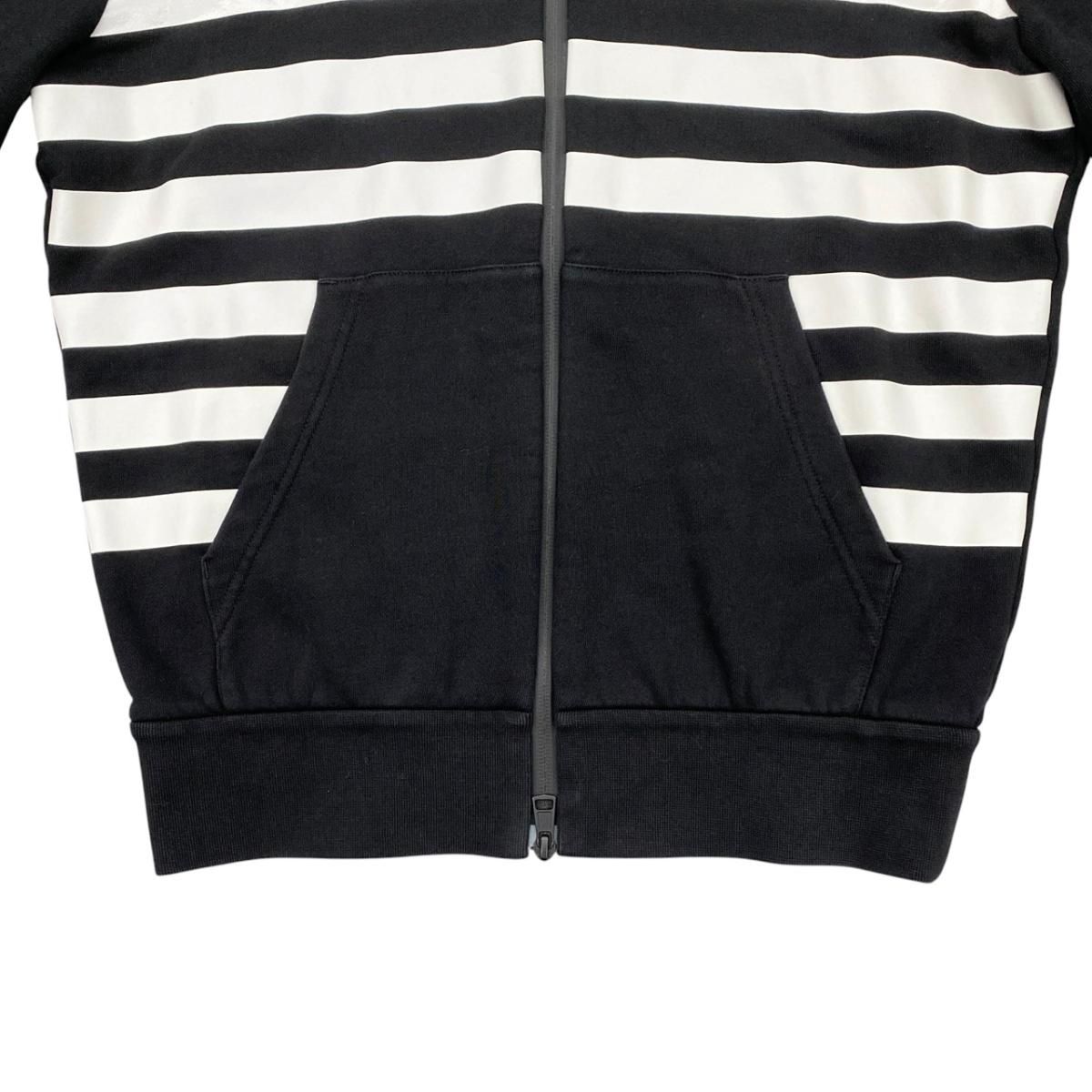 Moncler Hoodie Maglia Zip Up M Cotton Border Logo Print Black White — view 4