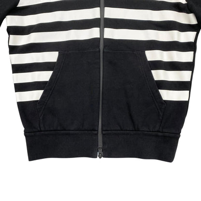 Moncler Hoodie Maglia Zip Up M Cotton Border Logo Print Black White — view 4