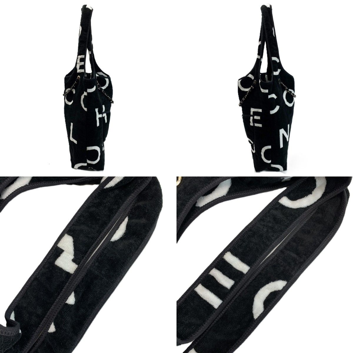 Chanel Cocobi Chi Leather Braided Chain Tote Black White — view 6