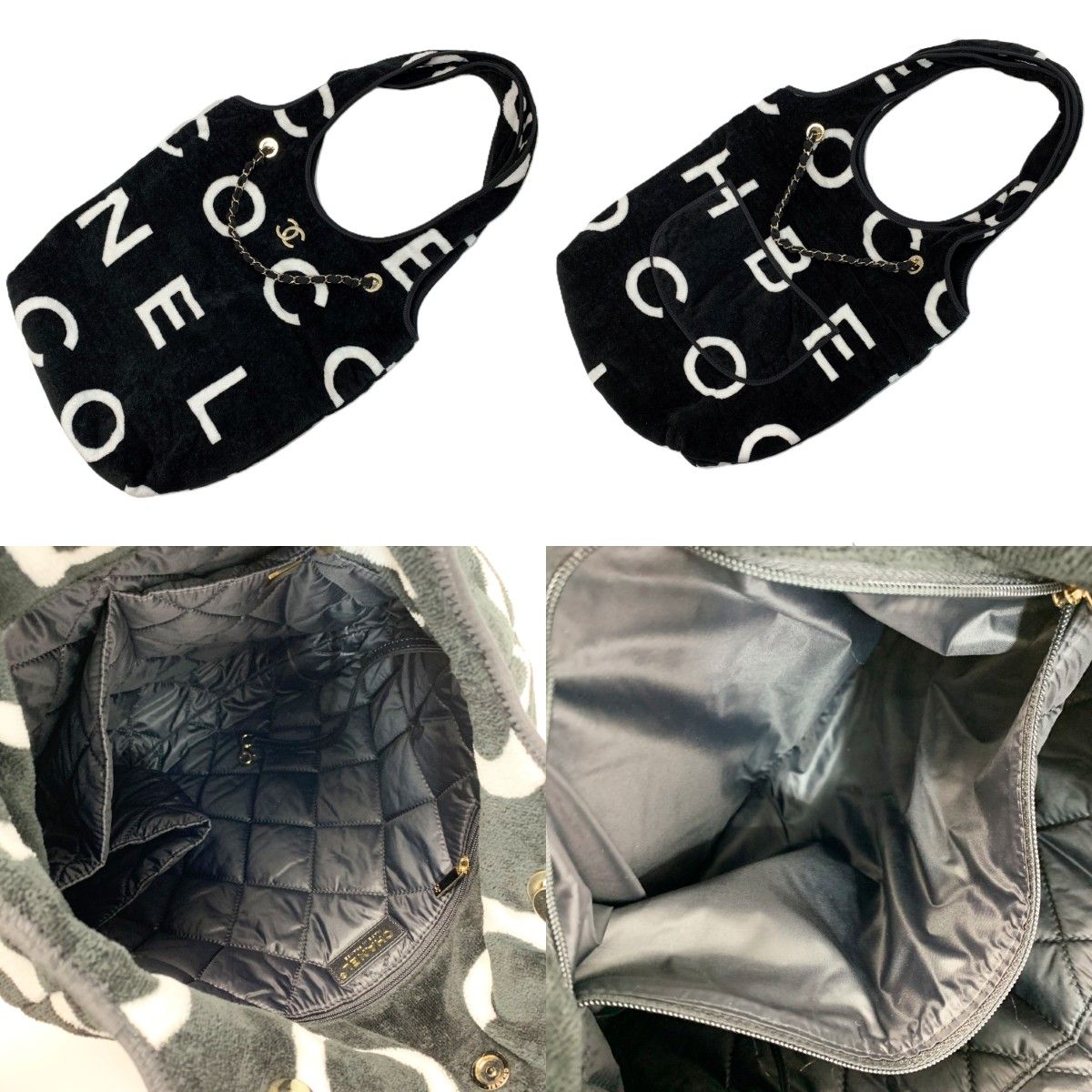 Chanel Cocobi Chi Leather Braided Chain Tote Black White — view 4