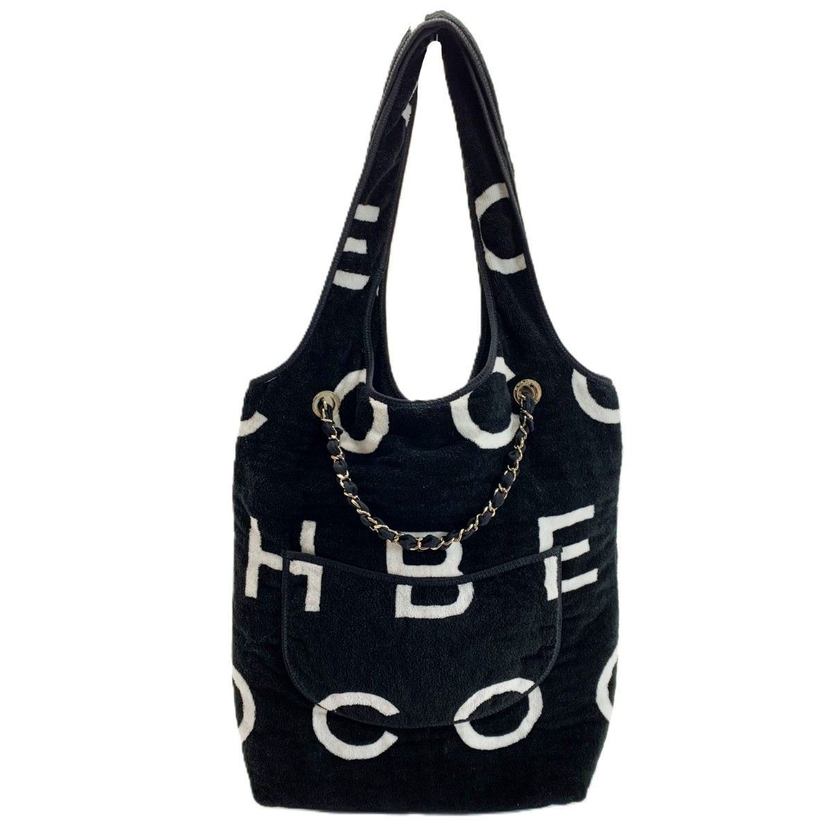 Chanel Cocobi Chi Leather Braided Chain Tote Black White — view 2