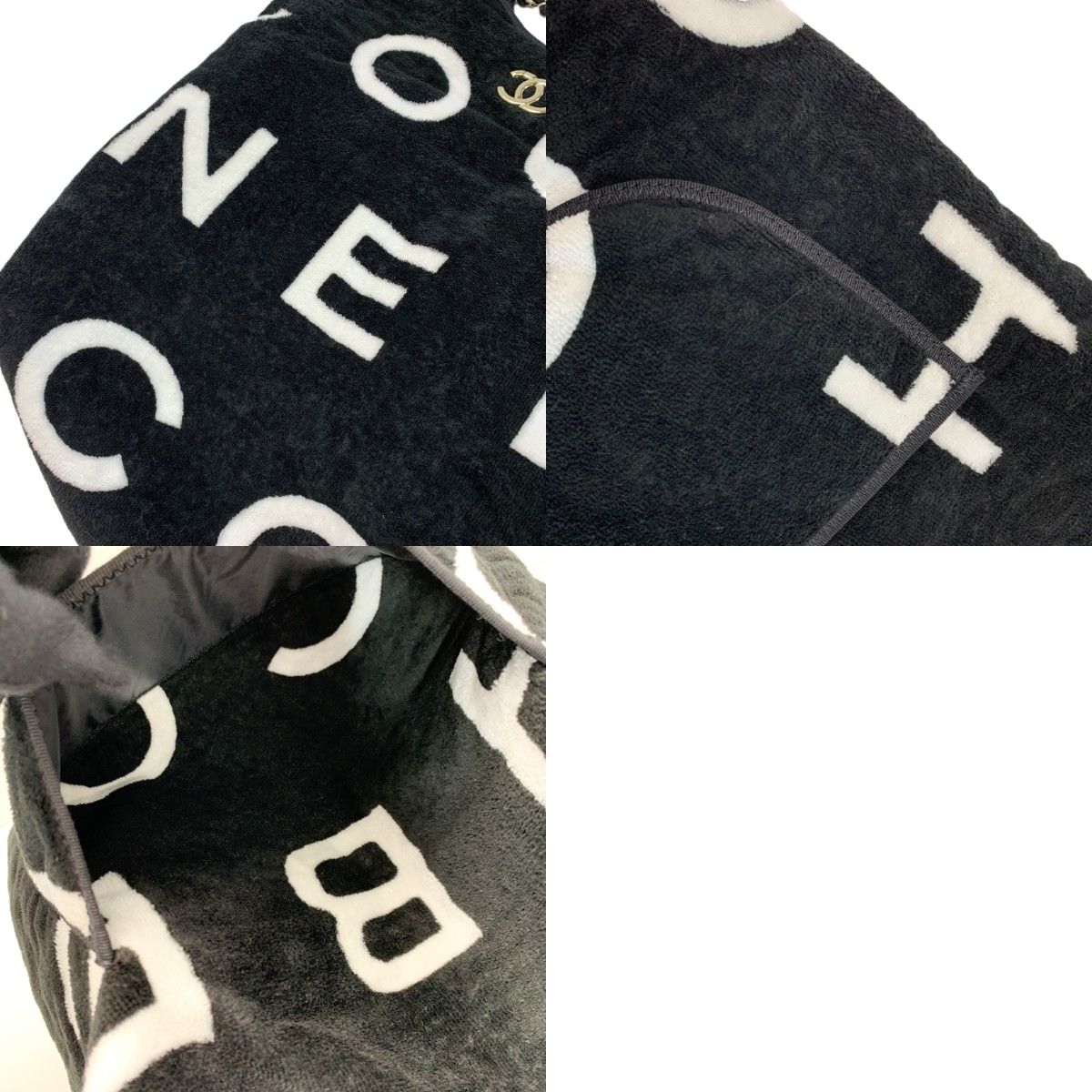 Chanel Cocobi Chi Leather Braided Chain Tote Black White — view 8