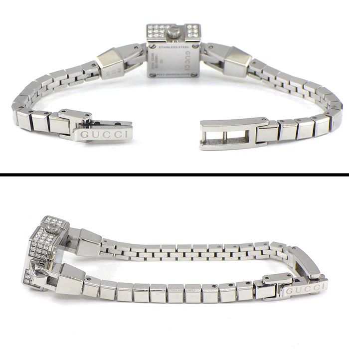 Gucci Watch Mini 102 Pave Diamond Bezel Square Black Dial SS — view 3