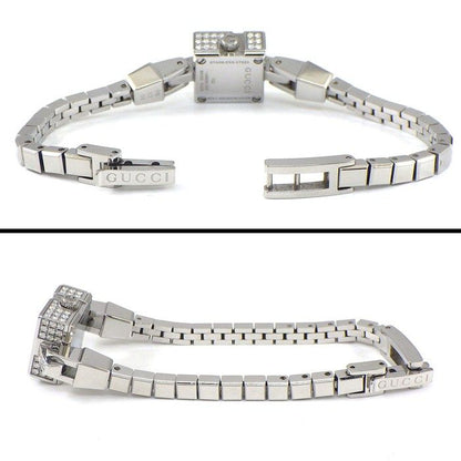 Gucci Watch Mini 102 Pave Diamond Bezel Square Black Dial SS — view 3