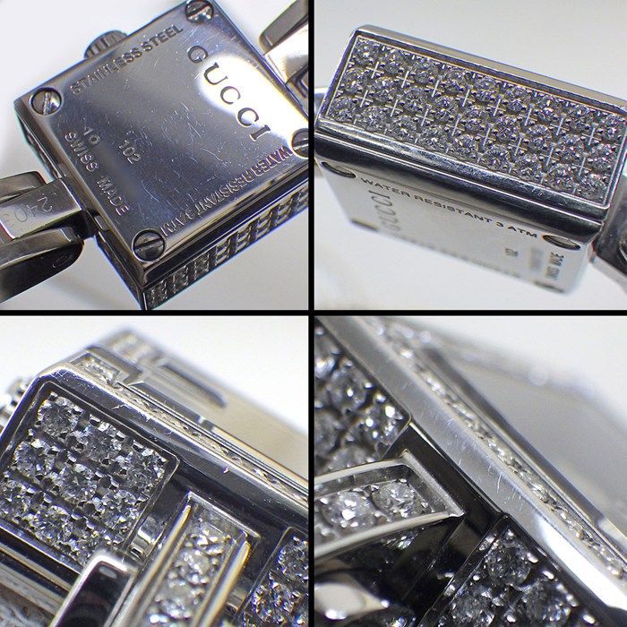 Gucci Watch Mini 102 Pave Diamond Bezel Square Black Dial SS — view 6