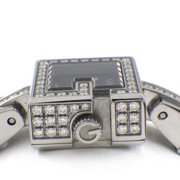 Gucci Watch Mini 102 Pave Diamond Bezel Square Black Dial SS — view 2