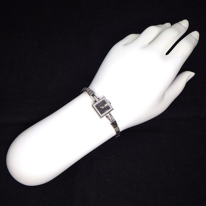 Gucci Watch Mini 102 Pave Diamond Bezel Square Black Dial SS — view 8
