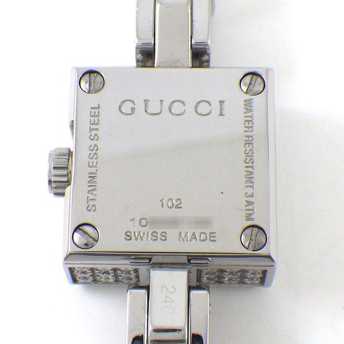 Gucci Watch Mini 102 Pave Diamond Bezel Square Black Dial SS — view 4