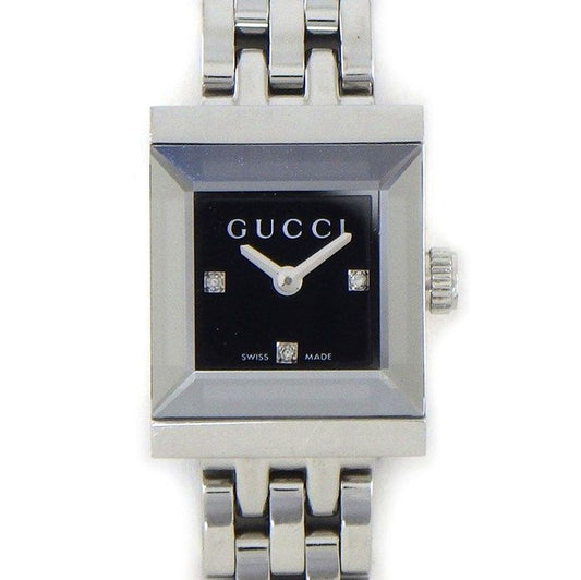 Gucci Watch Friends 128.5 Diamond Index Square Black Dial SS