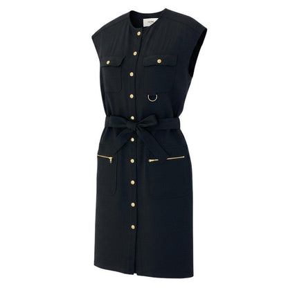 Celine Army Dress Flare Sleeve Gold Buttons 34 Black