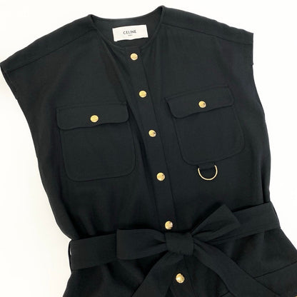 Celine Army Dress Flare Sleeve Gold Buttons 34 Black — view 4