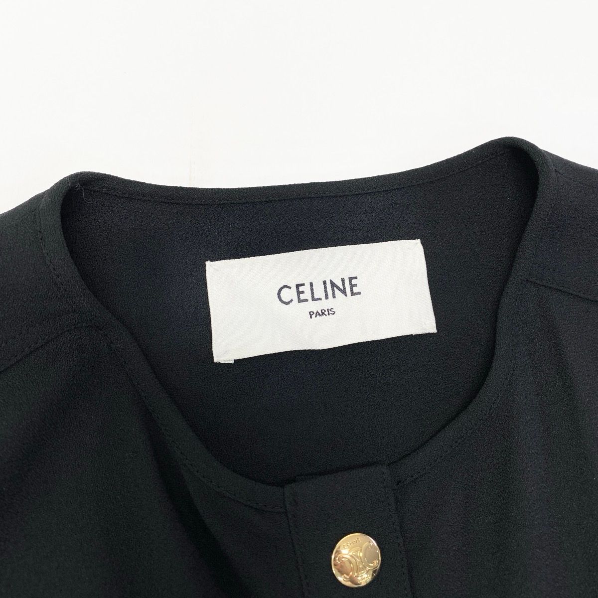 Celine Army Dress Flare Sleeve Gold Buttons 34 Black — view 8