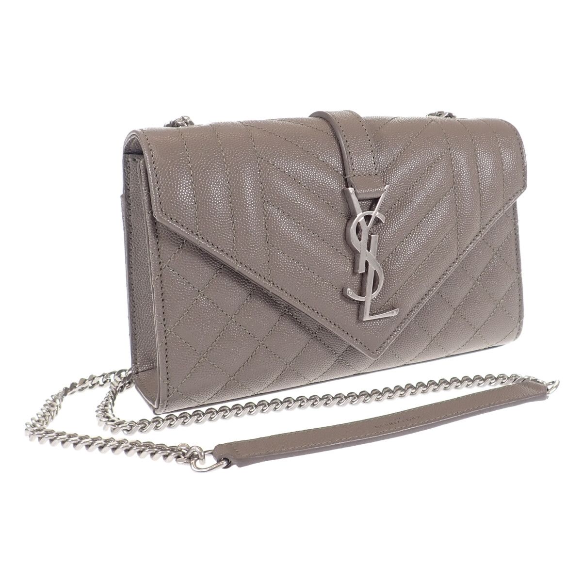 Saint Laurent Envelope Small Shoulder Bag Quilted Leather Gray Silver