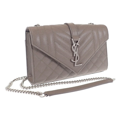 Saint Laurent Envelope Small Shoulder Bag Quilted Leather Gray Silver