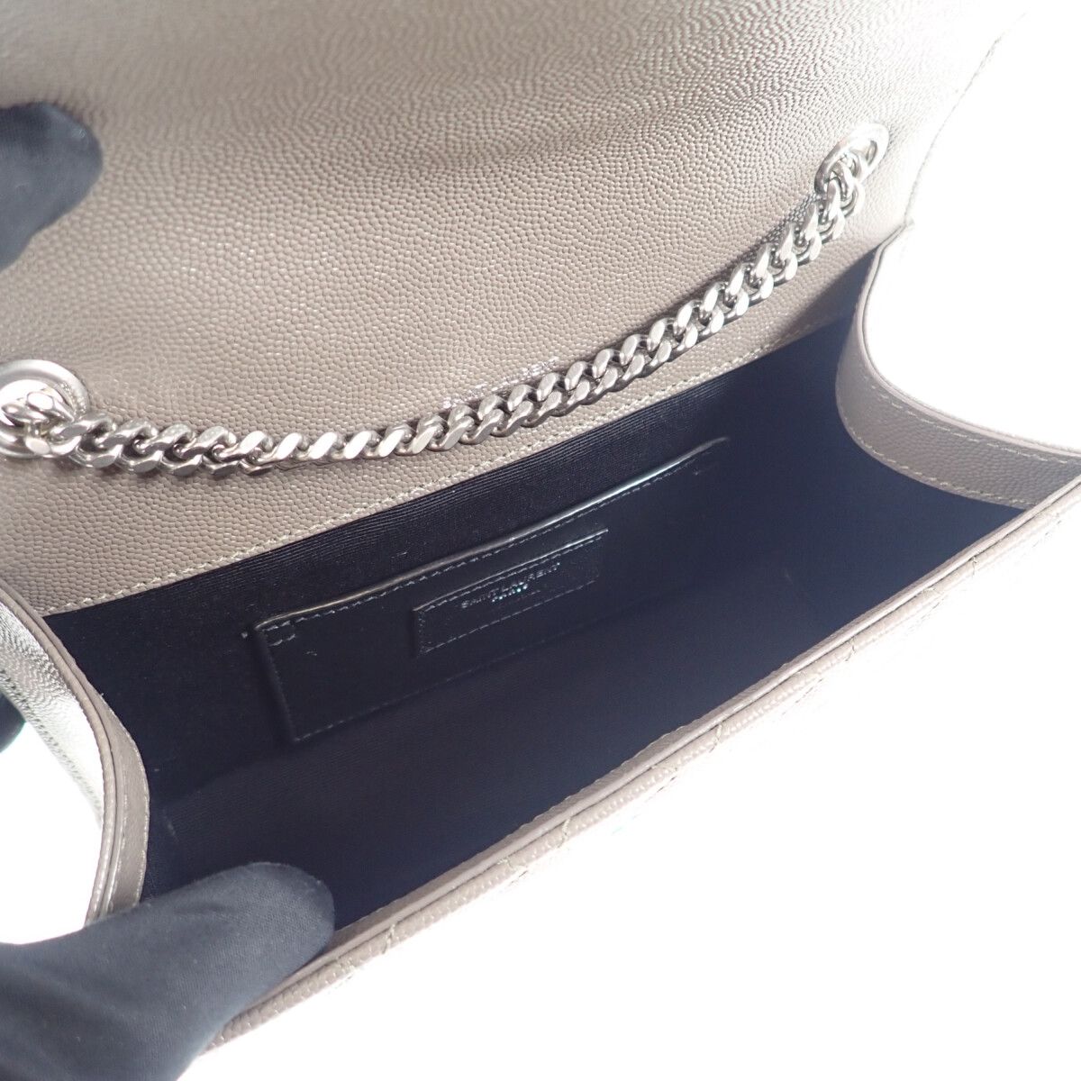Saint Laurent Envelope Small Shoulder Bag Quilted Leather Gray Silver — view 6