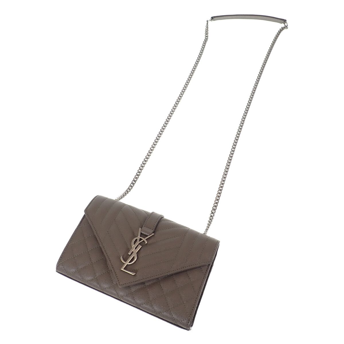 Saint Laurent Envelope Small Shoulder Bag Quilted Leather Gray Silver — view 3